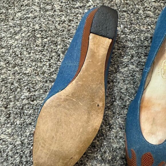 Vintage Denim Wedge Platform Heels 7.5 Retro Pointed Almond Western - Picture 5 of 7